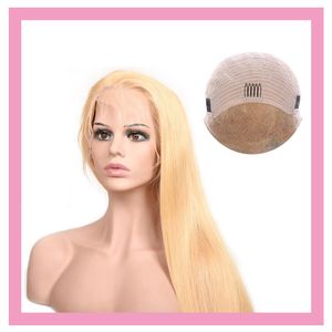 Cheveux vierges indiens 13x4 Lace Front Wig Straight Blonde 100% Perruques en dentelle de cheveux humains 613 # Couleur claire 10-30 pouces Oneprettygirl Brins réglables