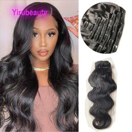 Extensiones de cabello con clip de cabello virgen indio 120g Clips de ondas corporales 8 piezas / juego Color natural 8-24 pulgadas Venta al por mayor 120 gramos