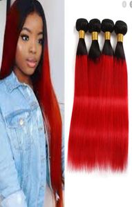 Indian Virgin Hair Extensions Recht Nertsen Ombre Haar 1BRed 3 Pieceslot 1b rood Drie Bundels Recht Twee Tonen Color9376124