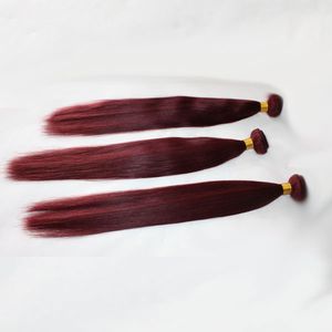 CE certifié rouge foncé vierge cheveux soie droite cheveux humains Bundle couleur 99J bordeaux trame de cheveux humains