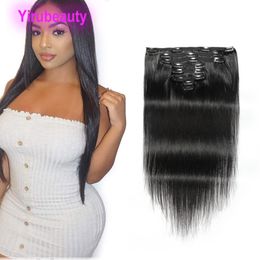 Indian maagdelijk haar zijdeachtige rechte clip in hair extensions 120 g Natuurlijke kleur rechte nerts recht 8-24 inch 8pcs/set