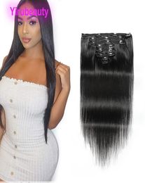 Clip droit soyeux de cheveux indiens vierges dans les extensions de cheveux 120g couleur naturelle vison droit droit 824 pouces 8PCSset2438471