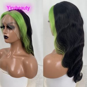 Indian Virgin Menselijk Haar 13X4 Lace Front Pruik 1B Hoogtepunt Groene Kleur Body Wave Yirubeauty 10-32 inch 180% Dichtheid 210%