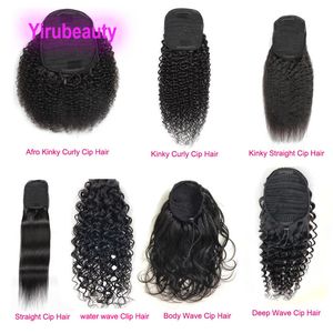 Indian Maagd Human Hair Afro Kinky Kinky Kruiste rechte paardenstaarten 8-26 inch Deep Wave Water Wave Natural Black 1B Remy Pony Tail