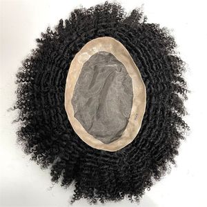 Indian Virgin Human Hair Hairpiece #1 Jet Black 8mm Wave 7x9 Mono Lace Unit Toupet voor zwarte vrouwen