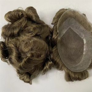 Indian Maagd Human Hair stuk lichtbruin 32 mm golf Hollywood Toupee PU met Zwitserse kant -eenheid voor mannen