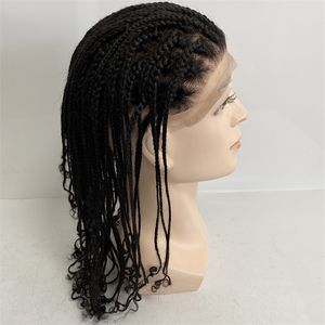 Indian Maagd Human Hair Peckes 1B# Off Black 16 Inch Box Braids 12x13 Volledige kanten pruik voor zwarte vrouw Fast Express Delivery