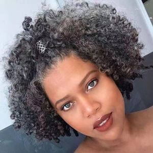 Queue de cheval de cheveux humains vierges indiennes Afro Kinky Curly Grey Ponytails 10-20inch Water Wave Natural Grey Going Remy Drawstring Pony tail 140g