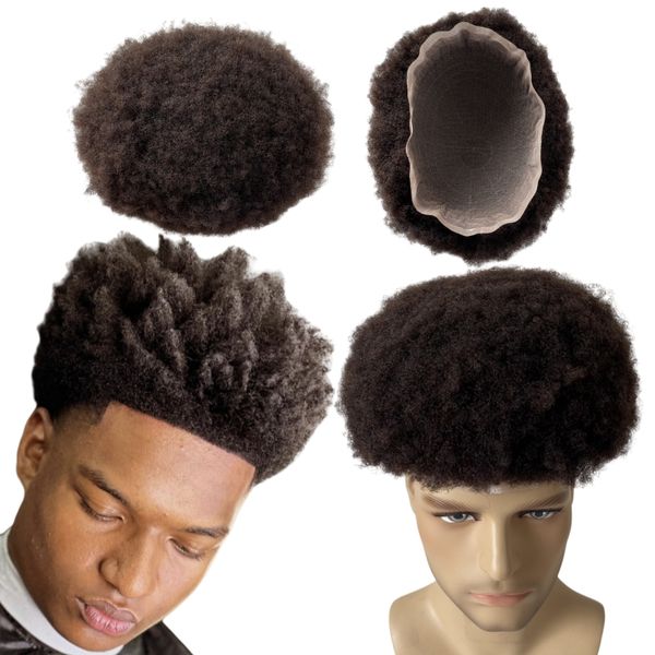 Remplacement de cheveux humains vierges indiens #2 brun foncé 4mm racine Afro pleine dentelle toupies 8x10 unité masculine pour hommes noirs