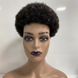 Reemplazo de cabello humano virgen indio, 4mm, Afro Kinky Curl, tupé de PU con unidad de encaje frontal, adorno de pelo corto para mujer negra