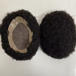 Remplacement de cheveux humains vierges indiens 4 mm Afro Mono Toupee # 1b Couleur Unités de dentelle pour hommes noirs