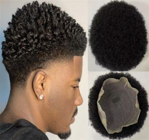 Reemplazo de cabello humano virgen indio Afroamericanos 4 mm Afro Kinky Curl Full Lace Toupee para hombres negros Entrega rápida