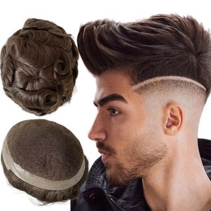 Cheveux humains indiens vierges de remplacement, couleur marron 4 #8x10, dentelle avec périmètre PU, toupet australien, unité masculine pour hommes blancs