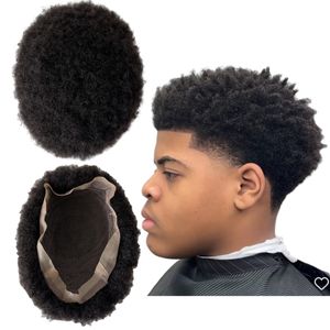 Systèmes de cheveux humains vierges indiens # 1B noir naturel 2mm Afro pleine dentelle toupet 8x10 unité de dentelle durable pour hommes noirs