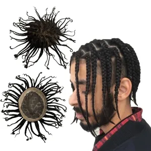 Sistemas de cabello humano virgen indio # 1b Caja negra natural Trenzas Toupee 8x10 Mono Unidad de encaje para hombre negro