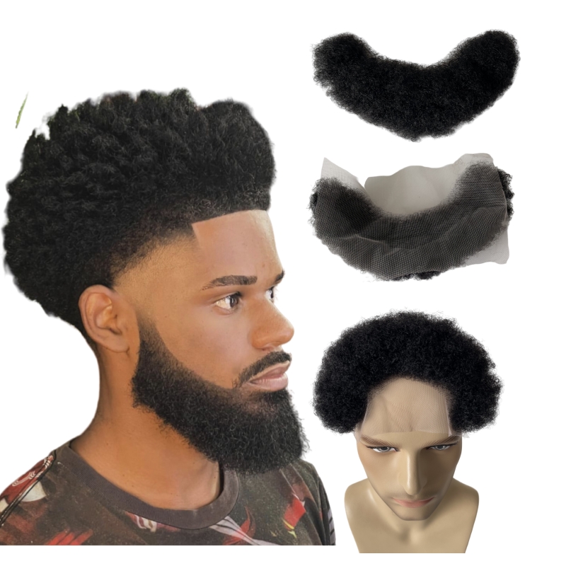 Indian Virgin Human Hair Systems 4 mm root Afro Kinky Curl 4x15cm koronkowy linia włosów dla czarnych mężczyzn