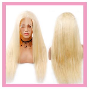 Cheveux humains vierges indiens en forme de T 13*1 perruque de dentelle couleur blonde vague de corps droite 10-30