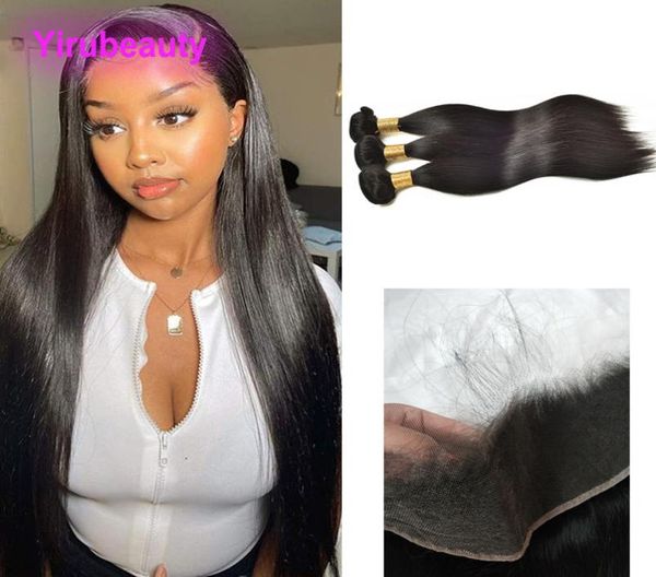 Trames de cheveux humains vierges indiens 3 paquets avec HD 134 dentelle frontale pré-plumée soyeuse droite 4 pièces Extensions9979922