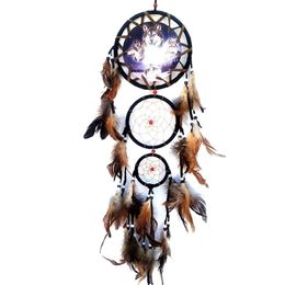 Attrape-rêves de loup indien avec plumes brunes, perle attrape-rêves, belle décoration suspendue pour la maison, ornement fait à la main, cadeau 220707