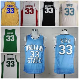 Indiana State Sycamores 33 Larry Bird Jersey State Johnson 33 Shaq ONeal Basketbal Jerseys Lower Merion High School Wit Rood Zwart Gestikte Jerseys Heren