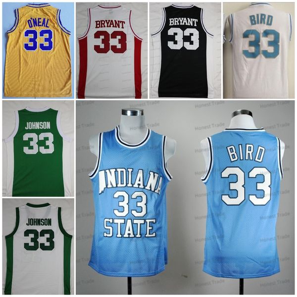 Indiana State Sycamores 33 Larry Bird Jersey State Johnson 33 Shaq ONeal Camisetas de baloncesto Lower Merion High School Blanco Rojo Negro Hombre Camisetas cosidas