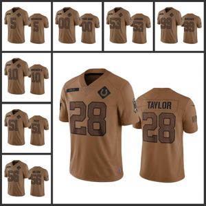 Indianapolis''Colts''Heren 28 Jonathan Taylor 53 Darius Leonard 56 Quenton Nelson 5 Anthony Richardson Dames Jeugd Custom Brown 2023 Salute To Service Limited Jersey