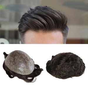 Indiian Full PU Machine Made Haar Super Duurzame Dunne Huideenheid Heren Toupee Prothese 100% Menselijk Haren Pruiken Vervangingssysteem voor Mannen 8x10 Maat