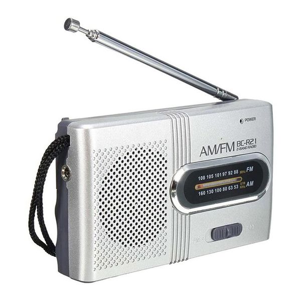 INDIN Mini Portable AM FM Radio Antenne Télescopique Canal Stéréo Double Bande 88-108 MHz Récepteur Radio Haut-Parleur Intégré BC-R21