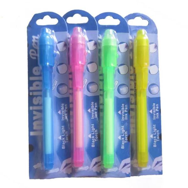 Bolígrafo de paquete de tarjeta de blíster individual para cada bolígrafo UV ligero con bolígrafos multifunción de tinta invisible con luces ultravioleta