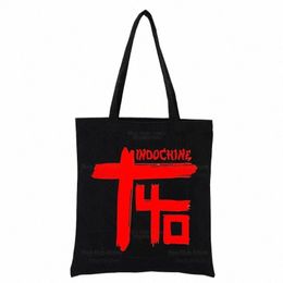 Indochine Pop Rock Black Shop Bag Print Wave Diseño de banda francesa Blanco Unisex Fi Bolsas de lona de viaje 97pH #