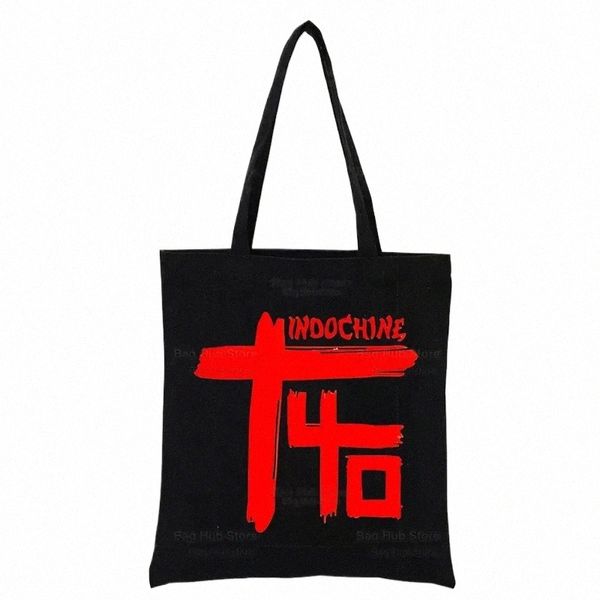 Indochine Pop Rock Black Shop Bag Print Wave French Band Design Blanc Unisexe Fi Voyage Toile Sacs 97pH #