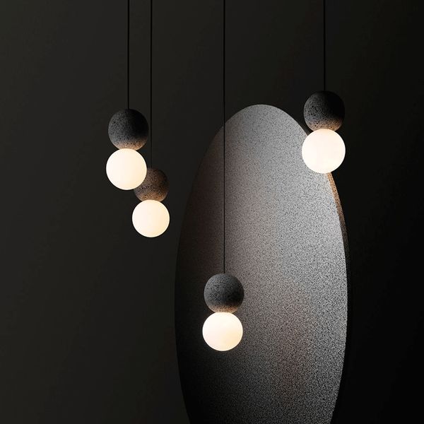 Pendre à double balle à double balle Verre moderne et ciment Globe Finies peintes lampe de plafond Creative Nordic Hanging Chandelier