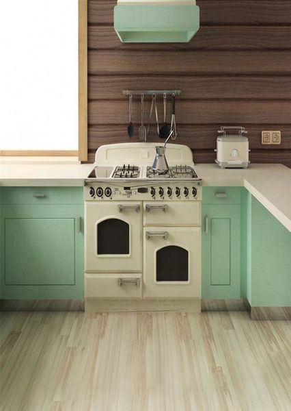 Cuisine intérieure photographie décors plancher en bois salle de cuisine menthe vert armoire bébé douche toile de fond enfants Photo Studio stand fond