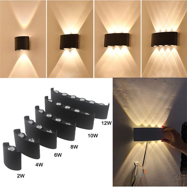 Lámpara de pared impermeable IP65 para interiores y exteriores, 2W, 4W, 6W, 8W, 10W, luces Led de aluminio hacia arriba y abajo para el hogar, escaleras, dormitorio, cabecero, jardín, porche, iluminación