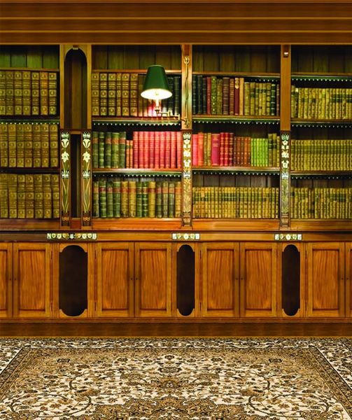 Chambre intérieure bibliothèque toile de fond pographie marron bibliothèque lampe de table tapis vintage Po accessoires livres fond photo prise de vue 2823550