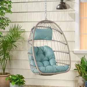 Indooroutdoor pliable ratan swing hammock siège accroché à l'oeuf sans support avec coussin mobilier de jardin à pied 240508