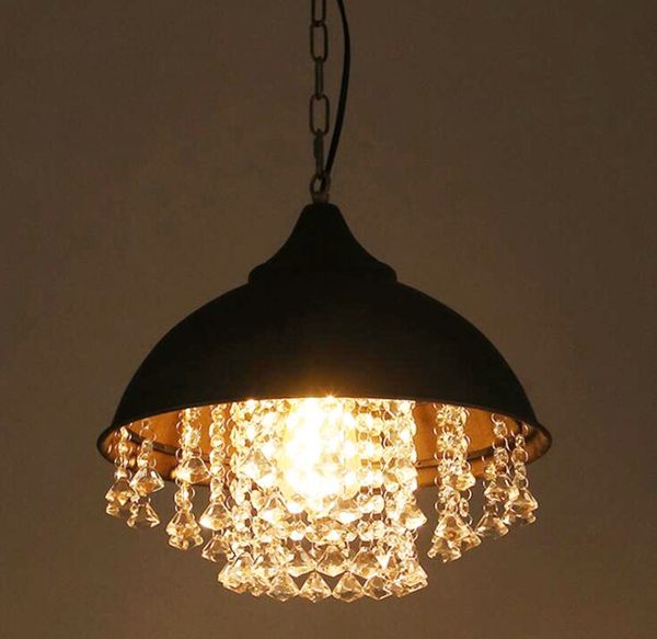 Lámpara colgante Vintage negra Industrial, candelabro de cristal de hierro, iluminación de techo, restaurante, cafetería, diseño de cocina