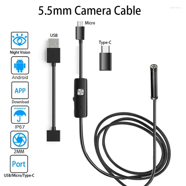 Caméra endoscopique industrielle IP67, étanche, 5.5mm, endoscopie, 6led, réglable, pour téléphone Android, PC, type-c