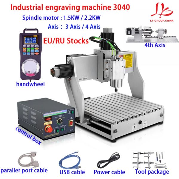 Máquina de grabado industrial 3040 3 eje 4 eje con tornillo de bolsas de mano enrutador de madera 1.5kW 2.2kW enrutador CNC