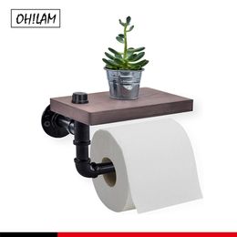 Industriële boerderij toiletrol papierhouder zwart rustieke handdoekenrek ijzeren pijp opslag plank retro badkamer accessoires 210720