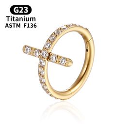 Ringue de nez industrielle Piercings Percings Septum Titanium Cartilage Zircon G23 Helix Femmes Hinge Segment Body Jewelry