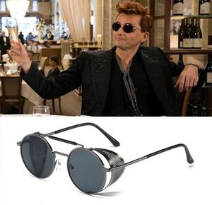 Industriële Steampunk-stijl aluminium frame zonnebril voor mannen jongens Vintage ronde lenzen zonnebril Cosplay Good Omens Demon Crowley7136256