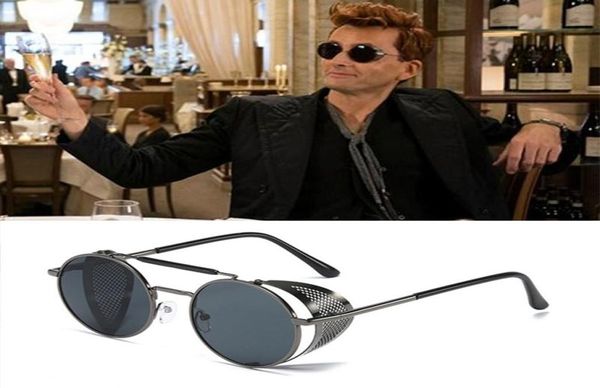 Cadre alliage de style steampunk industriel Lunettes de soleil pour hommes Boys Vintage Round Lenses Sun Glasse Cosplay Good Omens Demon Crowley7786258