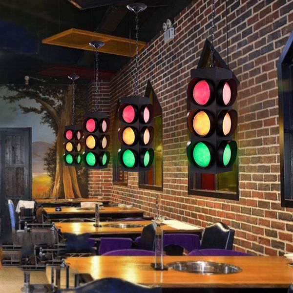 Candelabro de estilo industrial para restaurante, cafetería, mesa de bar, decoración creativa, luces colgantes con personalidad, semáforo retro, luz de advertencia
