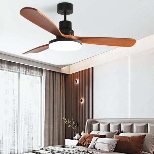 Ventilador de techo vintage industrial con ventiladores de madera LED control remoto Nordic Simple Home Fining Sala