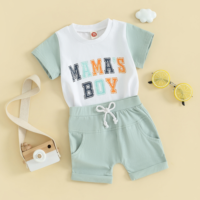幼児の男の子の女の子の夏の服ショートスリーブトップクルネックレターTシャツショーツセットサマー服