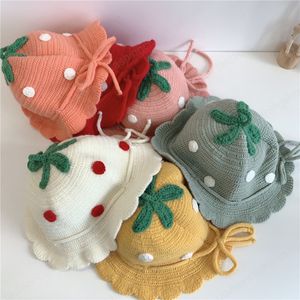 Chapeau seau pour bébé, couvre-chef mignon pour enfants, dessin animé fraise, bonnets tricotés, casquettes pour bébés