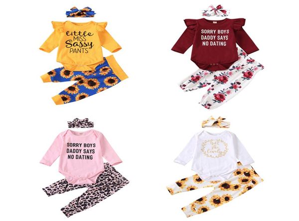 Tenues de dessin animé pour bébé bébé sans lettre de rencontre hauts vêtements de bébé en bas âge ensembles tournesol léopard enfants filles vêtements costume avec cheveuxba3060873