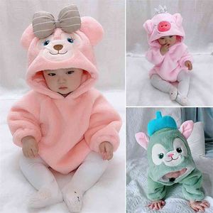 Costume de bébé infantile Romper Winter Born Onesie Vêtements Ropa Bebe Soft Green Cat Bear Mignon Flanelle Enfant Outfit 0-3Y 210816