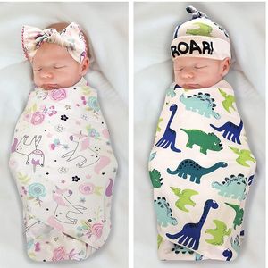 Infantile bébé coton Swaddle Wrap couverture enveloppes couvertures pépinière literie bébés enveloppé tissu avec bandeau ou chapeau 3 pièces/ensemble